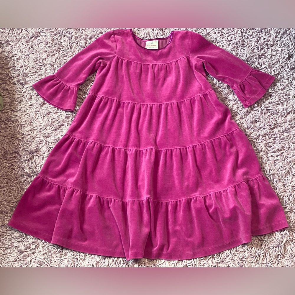 Hanna Andersson love to twirl 3/4 sleeve boho style velour dress size 120 (6-7)